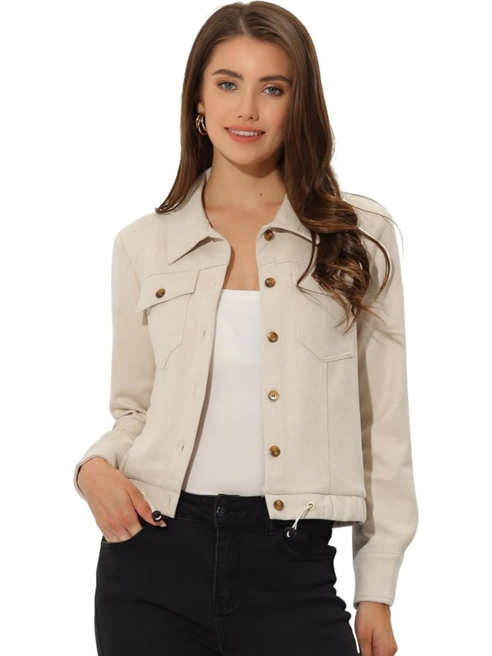 Chic Women's Faux Suede Biker Jacket | Button Down Moto Coat Outerwear